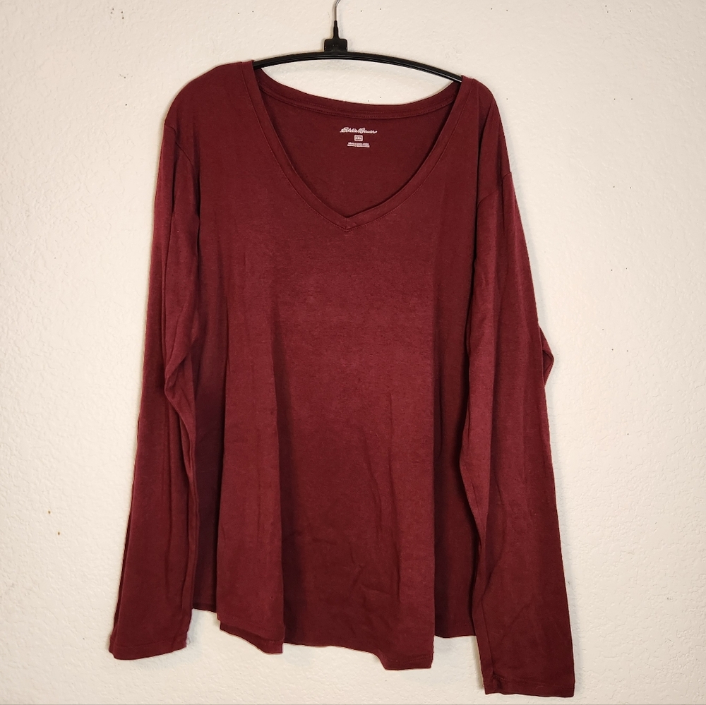 Eddie Bauer Burgundy Long Sleeve Women's Short,‎ Size XXL